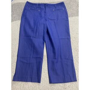 Larry Levine Womens Sz 12 Flat Front Straight Leg Cropped Pants Blue Purple